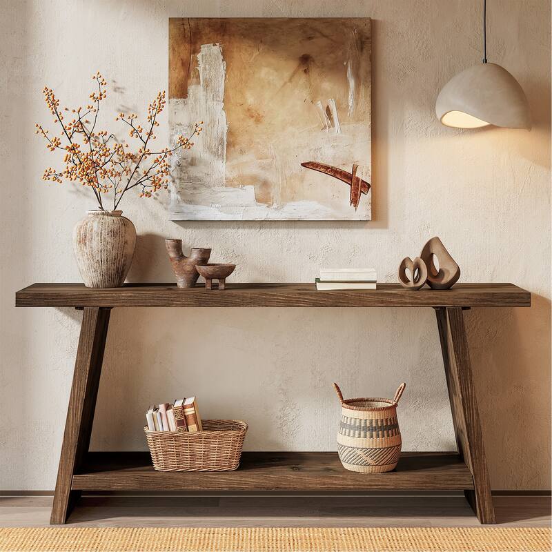 70.9" Solid Wood Console Table 2-tier Narrow Long Sofa Table