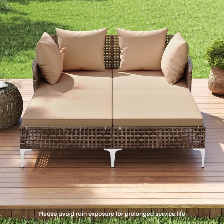 Mix Brown Rattan Day Bed with Cushions Outdoor Lounger - 60" x 52.5" x 27.5"