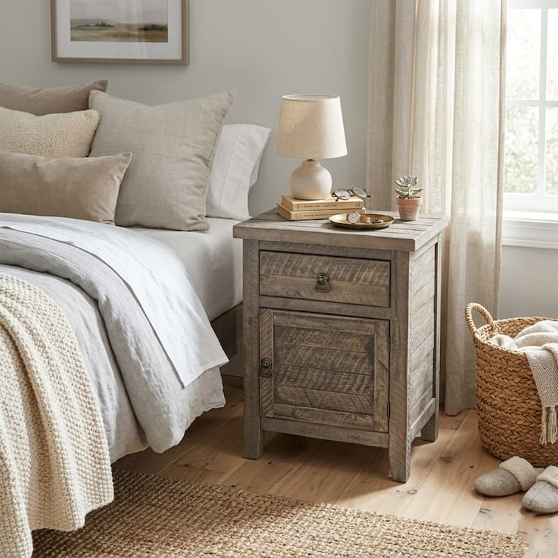 M4H 25" Antique Acacia Wood Nightstand Fully Assembled Reclaimed Look