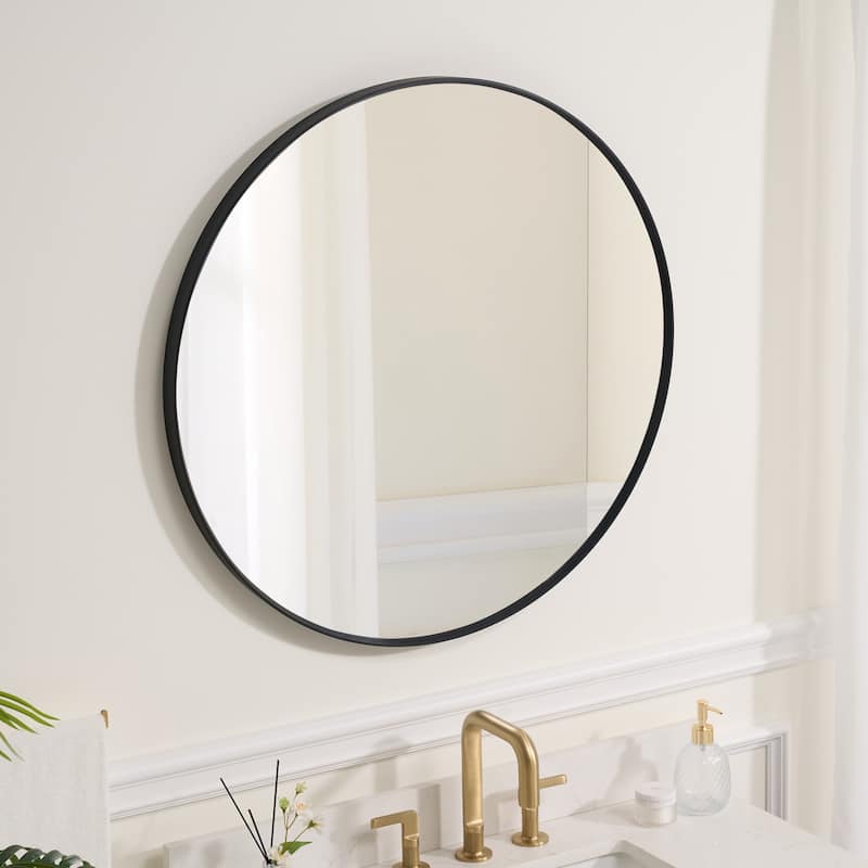 Bathroom Round Anodized Aluminum Framed Wall Vanity Mirror,Matte Black