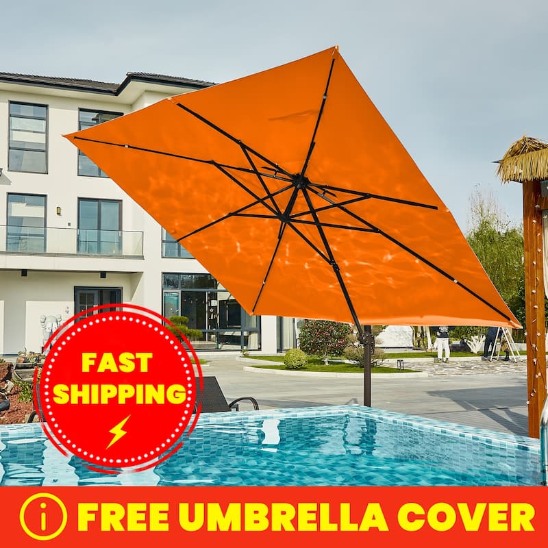 9 ft.Rotation Square Cantilever Tilt Patio Umbrella With Crank