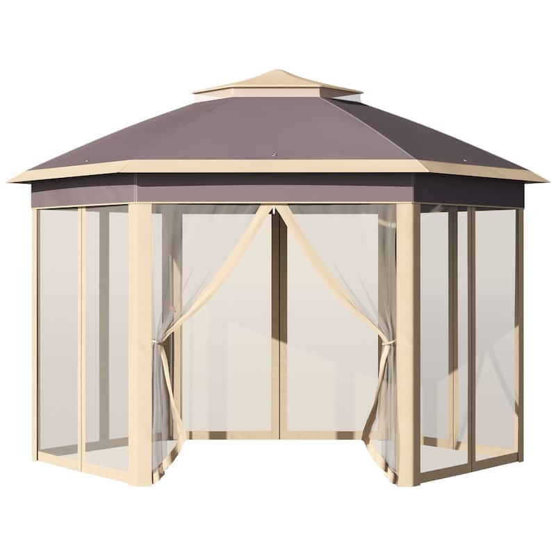 Outsunny 13'x11' Pop Up Gazebo, Double Roof Canopy Tent with Zippered Mesh Sidewalls, Height Adjustable and Carrying Bag