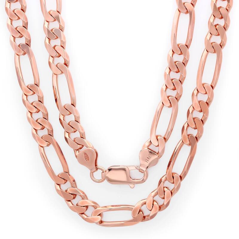 Roberto Martinez Rose Gold Plated 7.5mm Figaro Chain (22"-30") - Pink - 22 Inch