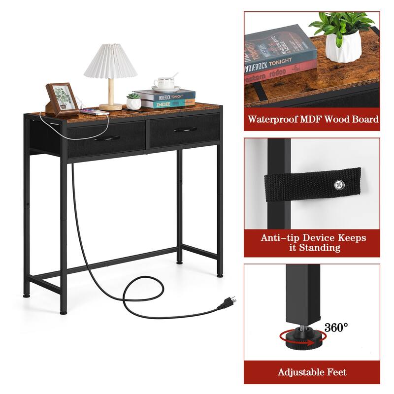 Console Sofa Table Narrow Entryway Table with Charging Station
