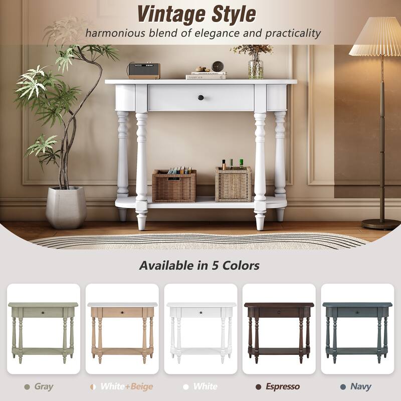 36 Inch Wood Console Table with Drawer and Shelf for Entryway