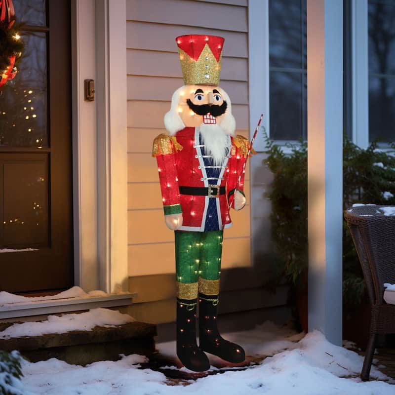 VEIKOUS 5 ft. 3D Warm White Light Nutcracker Christmas Holiday Yard Decoration - Red - Outdoor Lighted Christmas Decoration - Christmas Decoration Stakes - Red