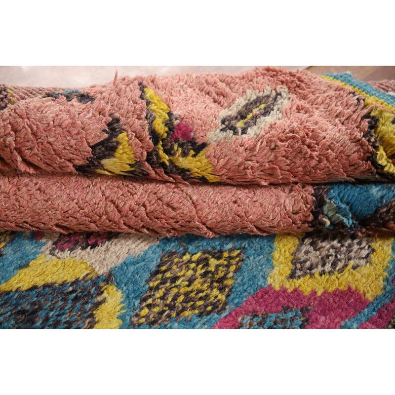 Pink Moroccan Oriental Area Rug Handmade Wool Carpet - 5'1" x 9'7"