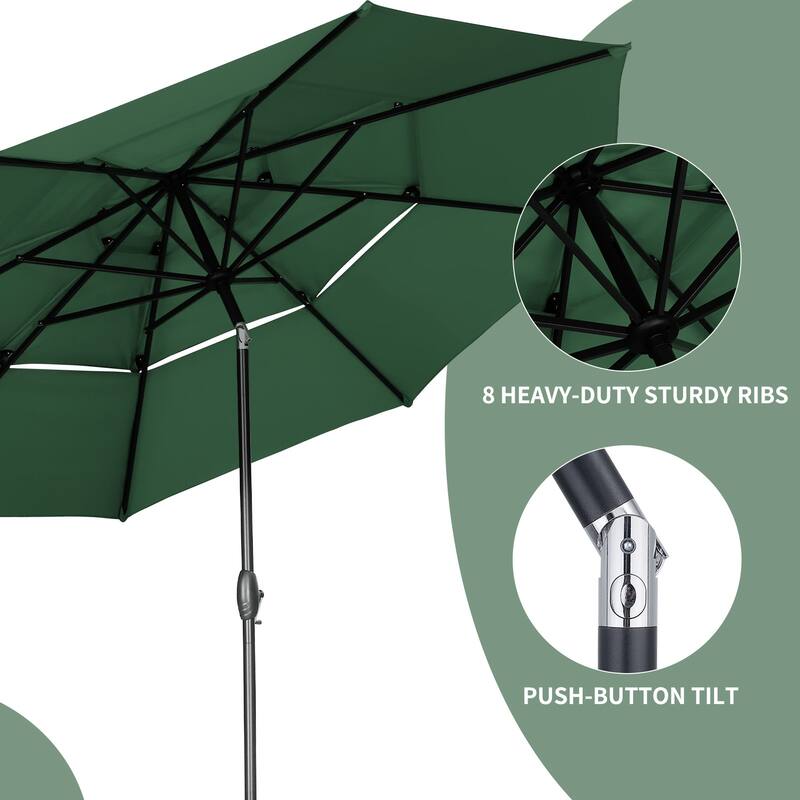 Ainfox 10 ft Patio Umbrella with Base 3 Tiers Outdoor Market Umbrella