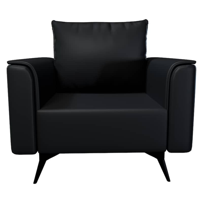 Rusk Leather Upholstered Single-Seater Sofa Couch with Steel Legs and Removable Cushions for Home Office Living Room & Bedroom