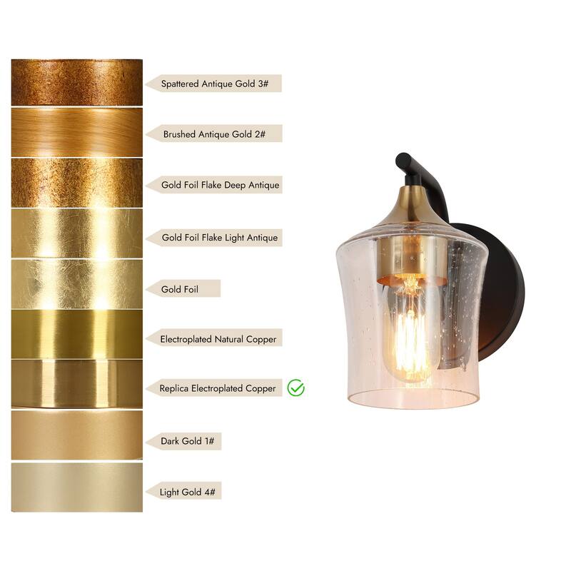 Modern 1-Light Black Gold Wall Sconce Glass Vanity Lights for Bathroom