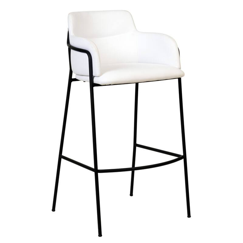 LeisureMod 40" Velvet Upholstered Bar Stool - Counter Height Bar Stool with Stainless-Steel Frame and Footrest for Home Bar - White