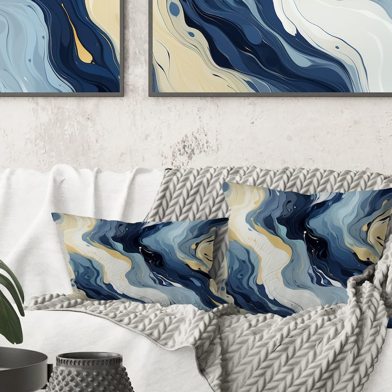 Designart "Blue And Beige Ink Abstract Fusion" Abstract Printed Throw Pillow