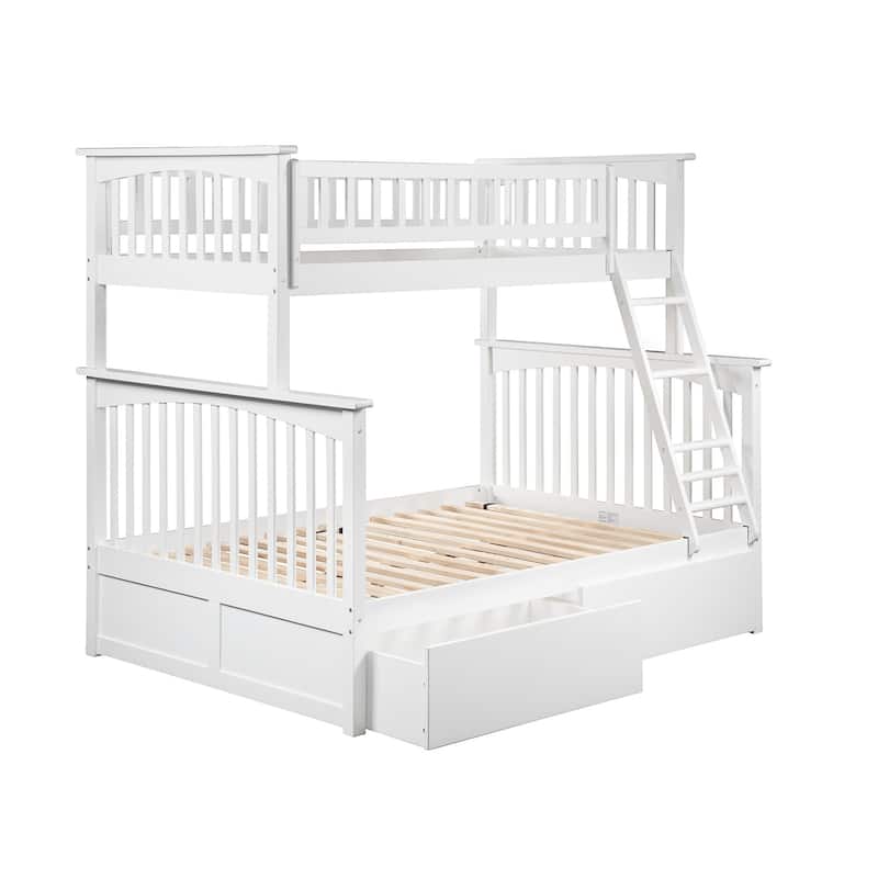 AFI Columbia Twin over Full Size Bunk Bed with Bed Drawers and Charging Station in White