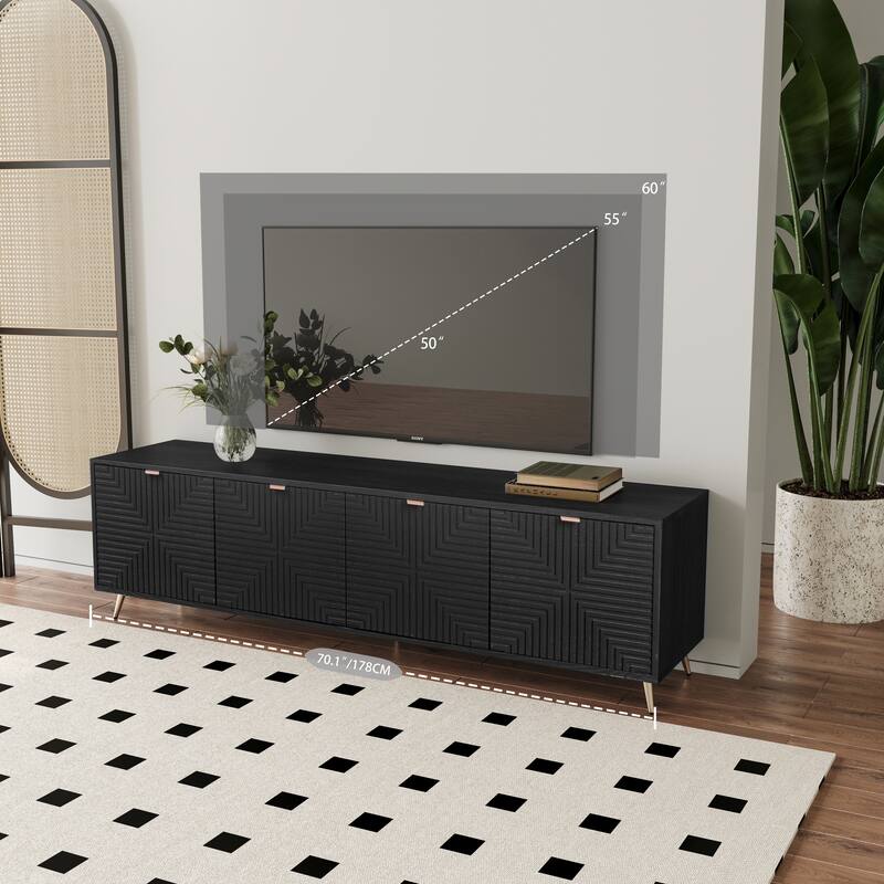 66.7" Modern Luxury TV Stand for 70" TV, Media Console with Drawer, 2 Cabinets & Adjustable Shelves, Home Theater TV Cabinet