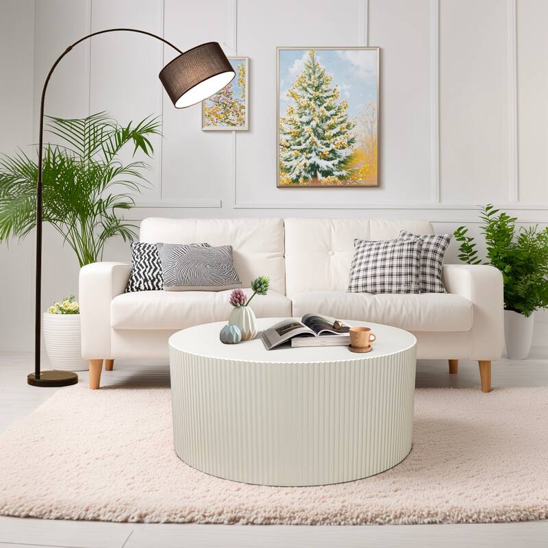 35.83" Stylish and Minimalist Wave Stripe Coffee Table, Modern Round Coffee Table for Living Room, Bedroom - Black