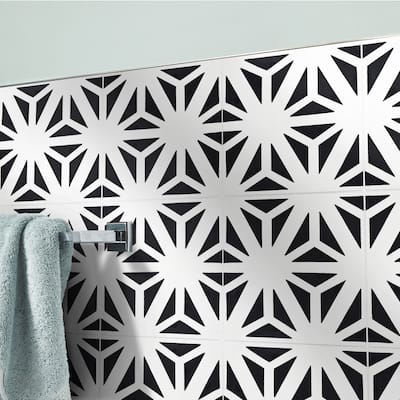 Handmade Azemour in White and Black Tile, Pack of 12 (Morocco)