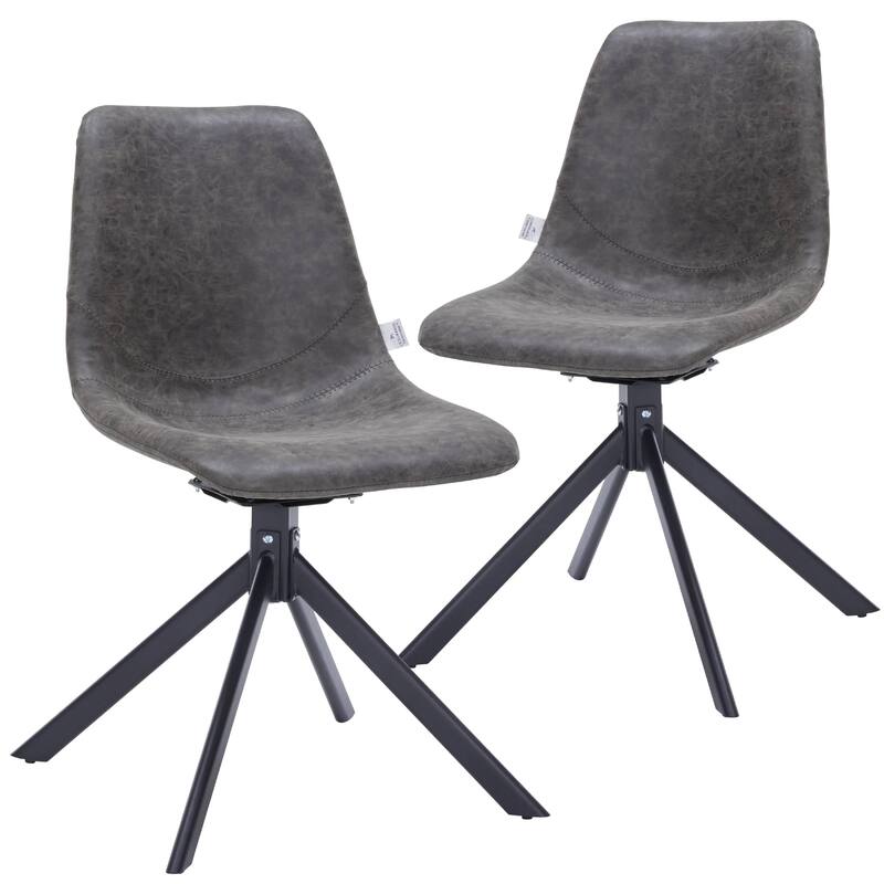 Markley Leather Dining Chair 360 Degree Swivel with Iron legs Modern Accent Side Chair Set of 2 - Grey