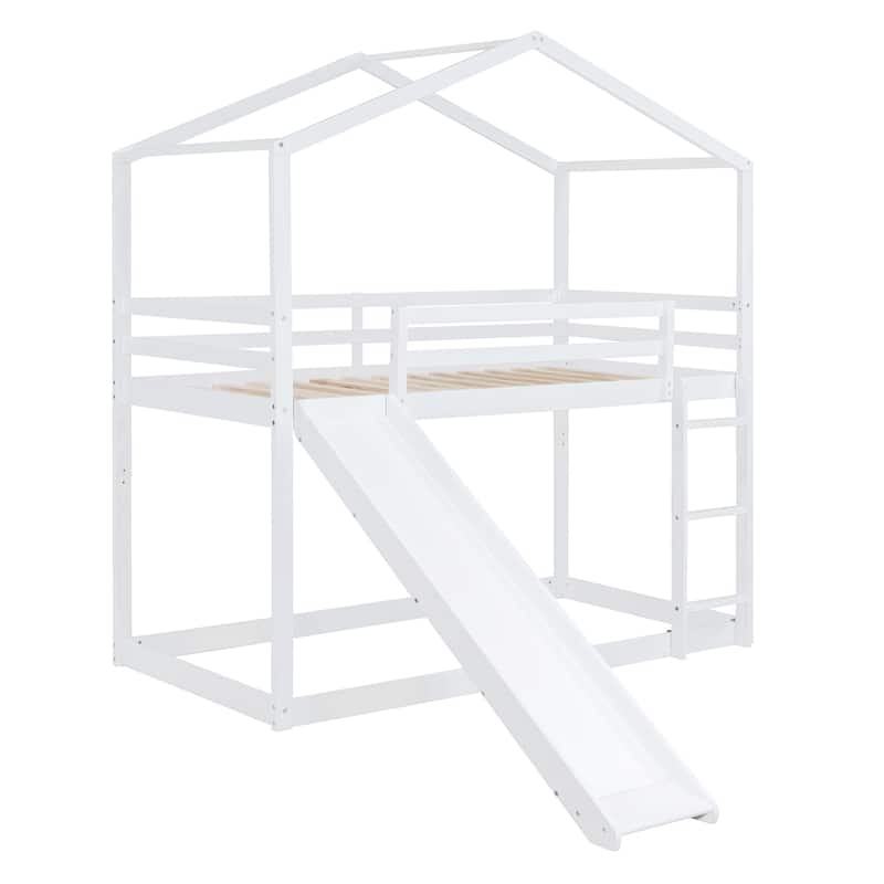 Bunk Bed with Roof, Slide and Ladder