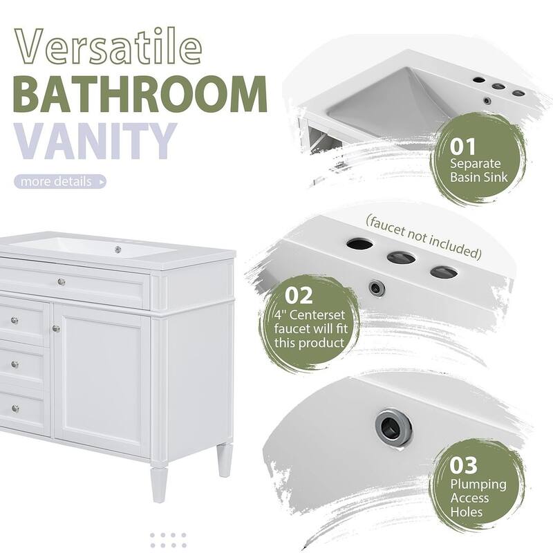 36" Modern Bathroom Vanity with Sink and Medicine Cabinet,2 Soft Closing Doors and 4 Drawers
