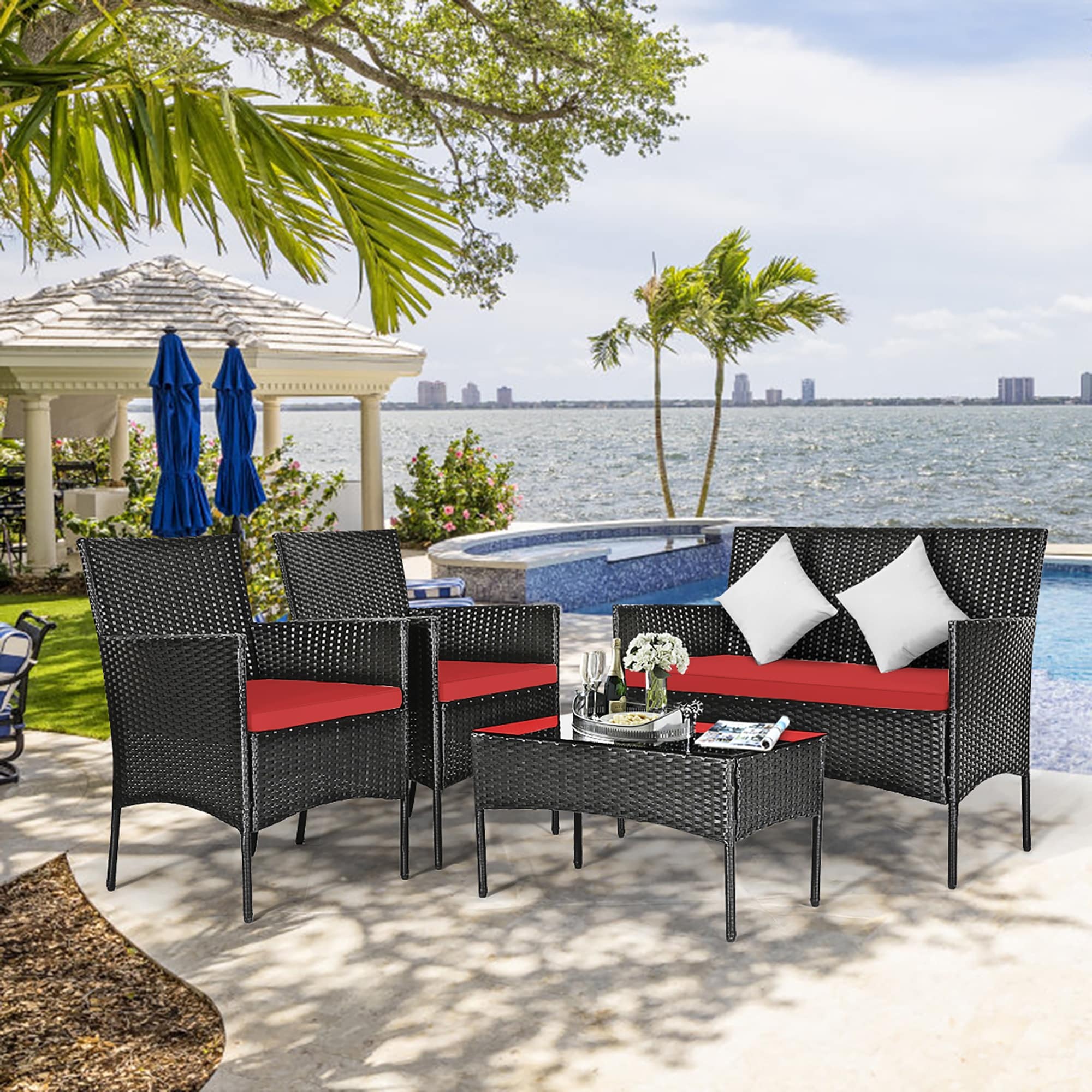 Costway 8pcs patio furniture set cushioned sofa coffee table deals