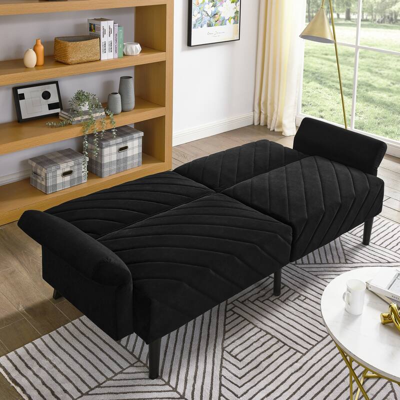 78'' Modern Tufted Velvet Upholstered Convertible Folding Sofa Bed with Adjustable Armrests
