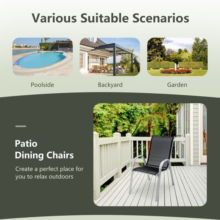4 Pieces Stackable Patio Dining Chairs Set with Armrest - 29" x 21.5" x 35.5" (L x W x H)