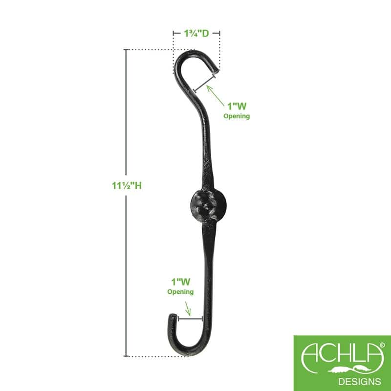 Achla Designs Set of 2 Double Ended Extender Hook Hangers, Black Powder Coat Finish