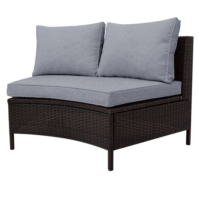 Curved Sofa Set Patio Sectional Furniture Set with Tempered Glass Table