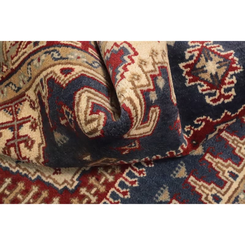 Hand Knotted Oriental 100% Wool Carpet Traditional Geometric Navy Blue & Blues Viss Area Rug - 8' 10'' X 5' 11''