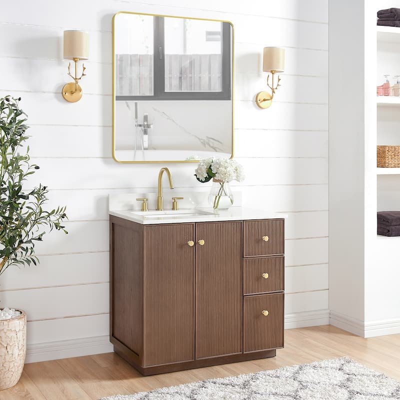 Oza Bath Vanity with Quartz Stone Top and Mirror