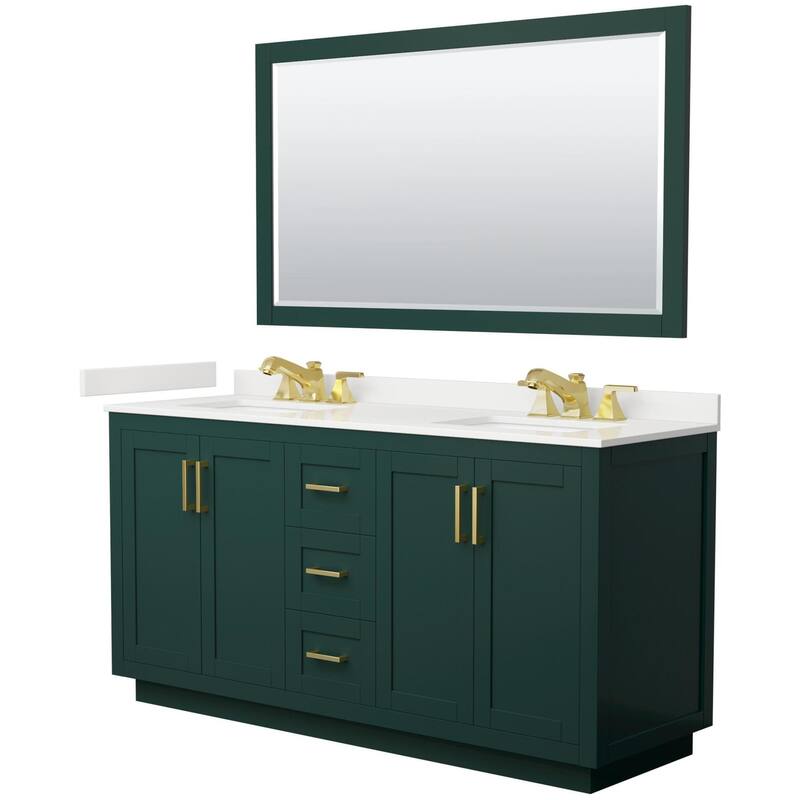 Wyndham Collection WCF292966D-QTZ-US3M58 Miranda 66" Free Standing - Green / White Quartz Top / Brushed Gold Hardware
