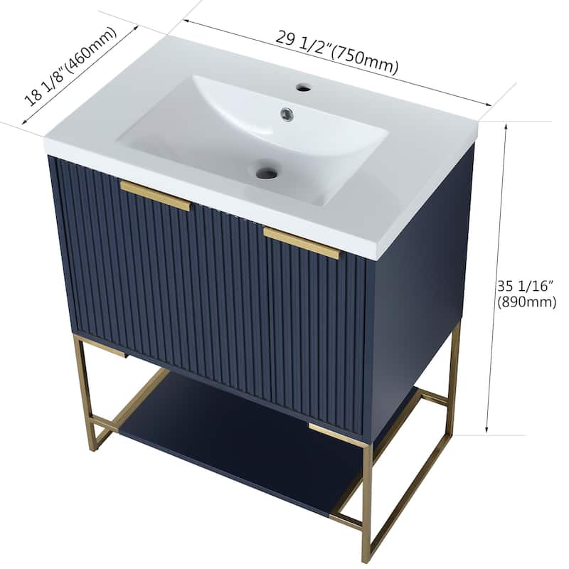 Bathroom Vanity With Sink In 24/30 Inch, Freestanding Bathroom Vanity With Soft Close Door & Drawer and Open Shelf