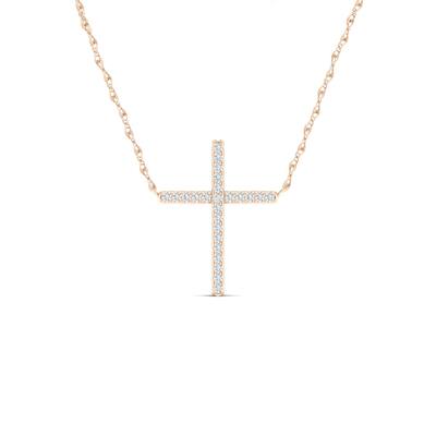 1/10ct TDW Diamond Cross Pendant Necklace in 10K Gold for Women