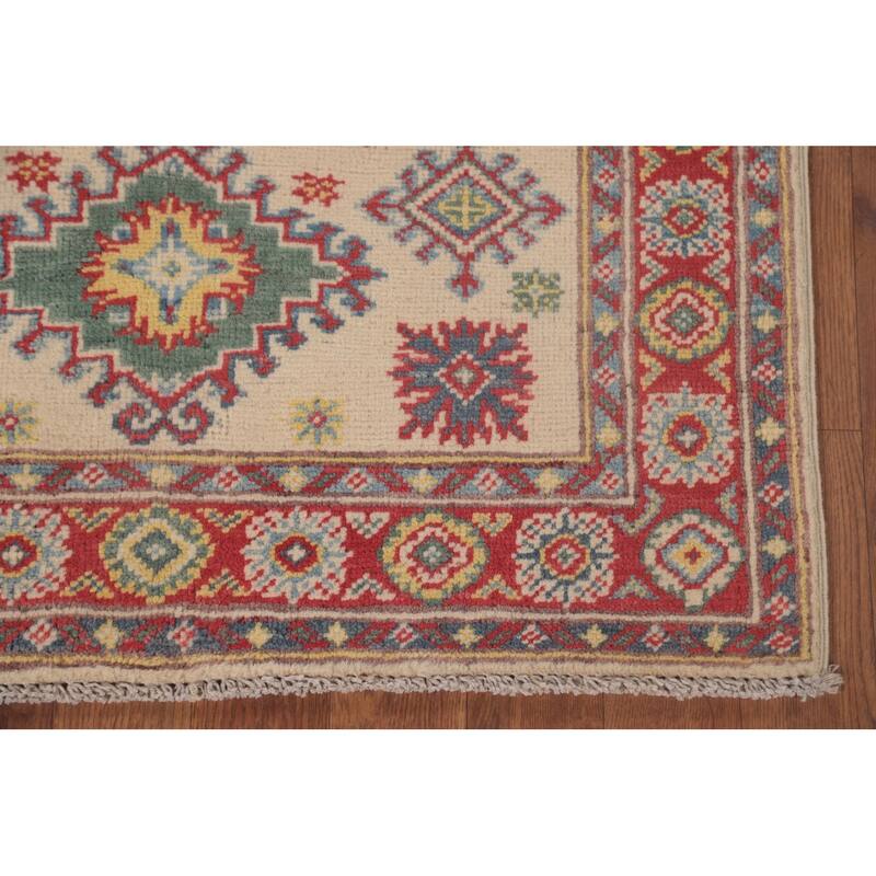 Geometric Kazak Oriental Foyer Rug Hand-Knotted Wool Carpet - 2'9" x 3'10"