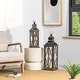 preview thumbnail 42 of 49, Glitzhome 2-Piece Oversize Farmhouse Wood/ Metal Hanging Candle Holders Decorative Lanterns