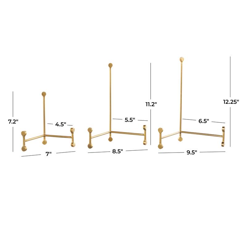 Metal Fixed Easel with Ball Accents - Set of 3 Gold - Roche River Decor - 7"W x 10"L x 12"H