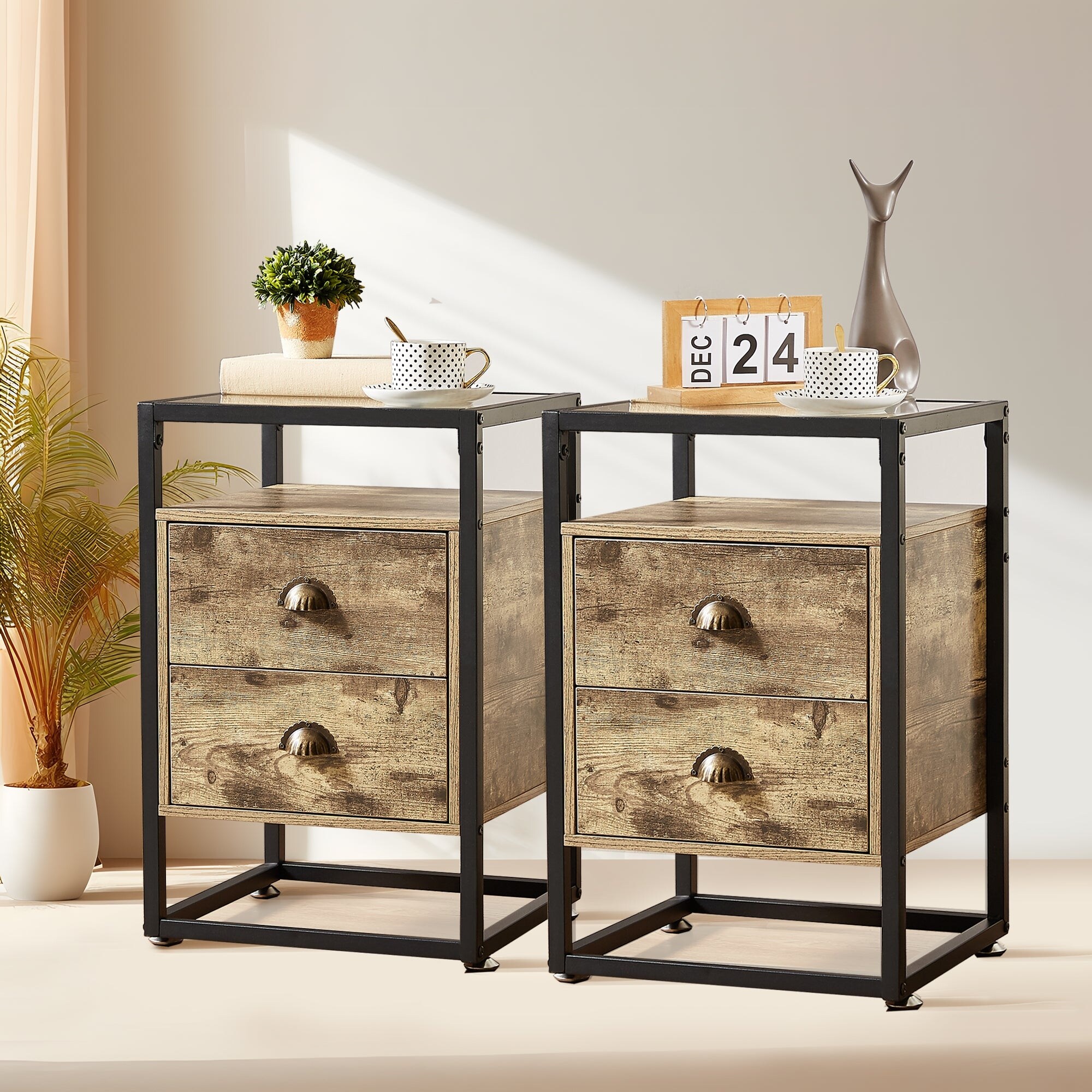 Glass nightstand set of 2 store