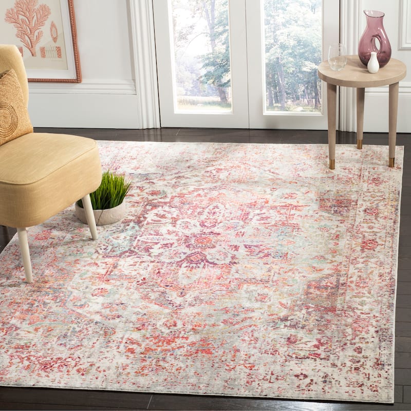 SAFAVIEH Valencia Mysti Vintage Boho Oriental Polyester Rug - 4' x 5'7" - Grey/Red