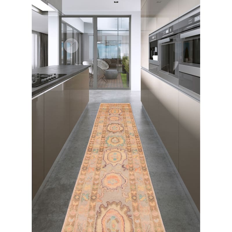 ECARPETGALLERY Hand-knotted Modern Oushak Light Grey Wool Rug - 2'3 x 11'8