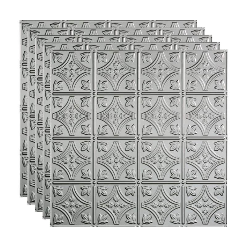 FASÄDE Traditional Style 1 Decorative Vinyl 2ft x 2ft Lay in Ceiling Panel in Argent Silver (5 Pack) - 5 Pack - Argent Silver