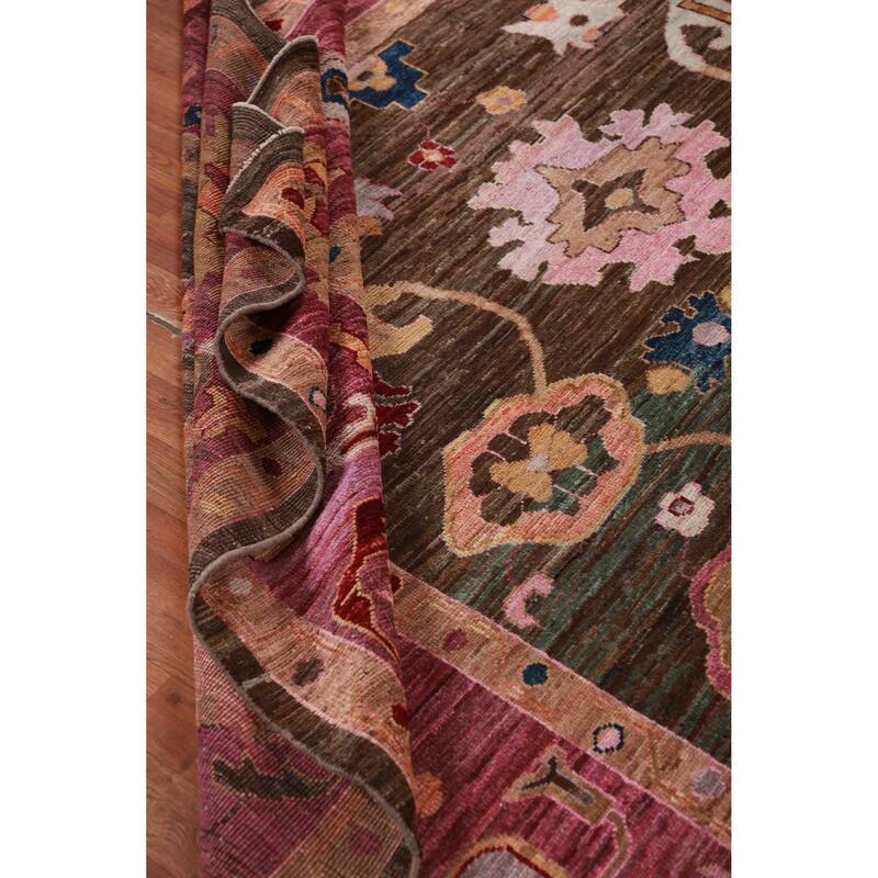 Hand Knotted Oriental 100% Wool Carpet Transitional All-Over Brown Oushak Area Rug - 11' 9'' X 9' 5''