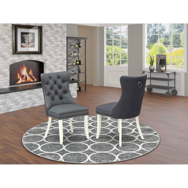 Modern Parson Dining Chairs - Set of 2, Gray Faux Leather Upholstered Kitchen Chairs