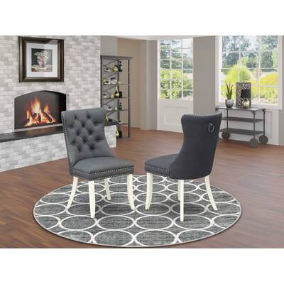 Modern Parson Dining Chairs - Set of 2, Gray Faux Leather Upholstered Kitchen Chairs