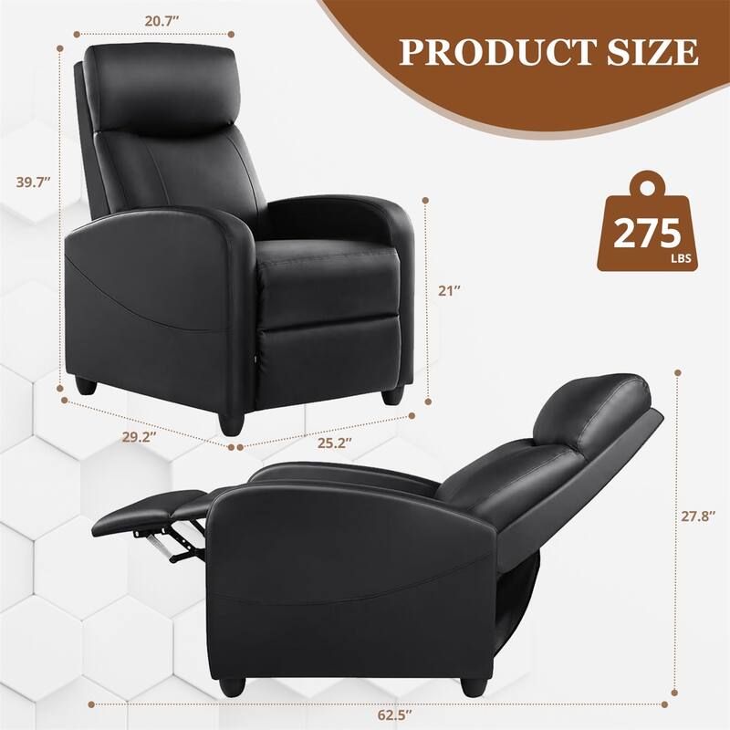 Recliner Chair for Living Room - Massage PU Leather Recliner Sofa with Lumbar Support, Home Theater Seating