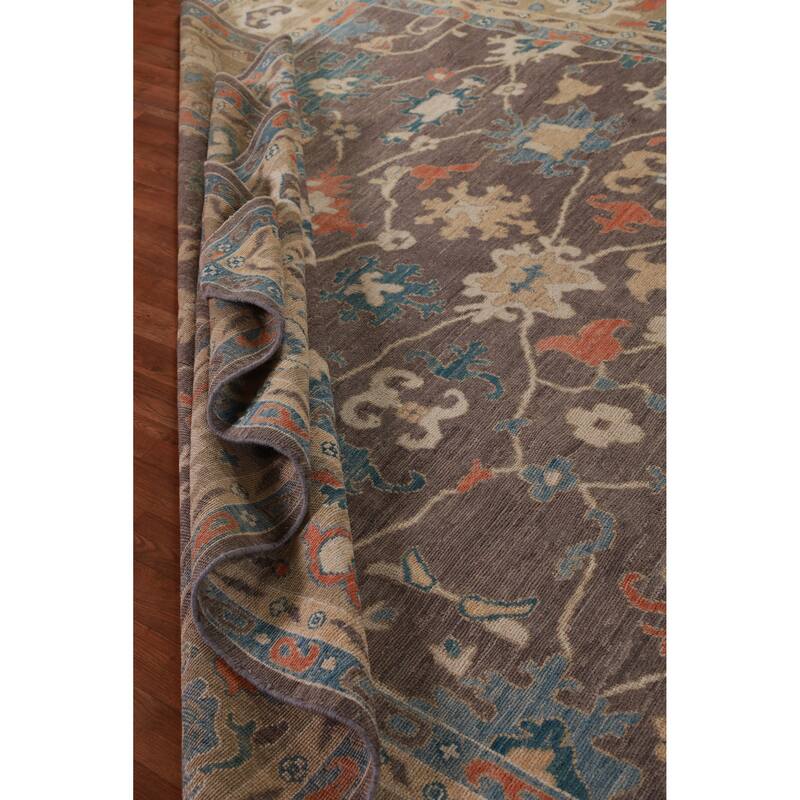 Hand Knotted Oriental 100% Wool Carpet Transitional All-Over Greys & Charcoal Oushak Area Rug - 12' 3'' X 9' 0''