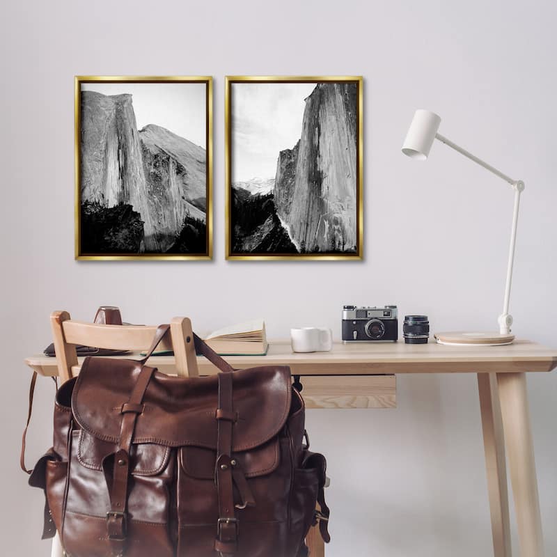 Stupell Monochrome Yosemite Cliffs Framed Floater Canvas Wall Art Design By Gemma Bardot (Set of 2)