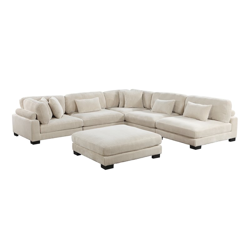 Braidy Corduroy 6-Piece Modular Sectional with Ottoman - Beige