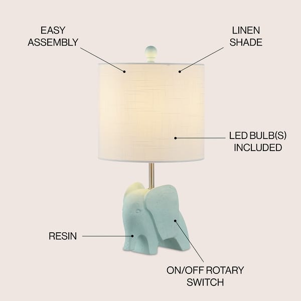 dimension image slide 3 of 7, Harlow 17.5" Eclectic Southwestern Resin/Iron Elephant LED Kids Table Lamp, by JONATHAN Y
