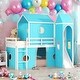 preview thumbnail 1 of 29, Twin Size Playhouse Inspired Loft Bed with Slide Blue Tent and Tower Blue