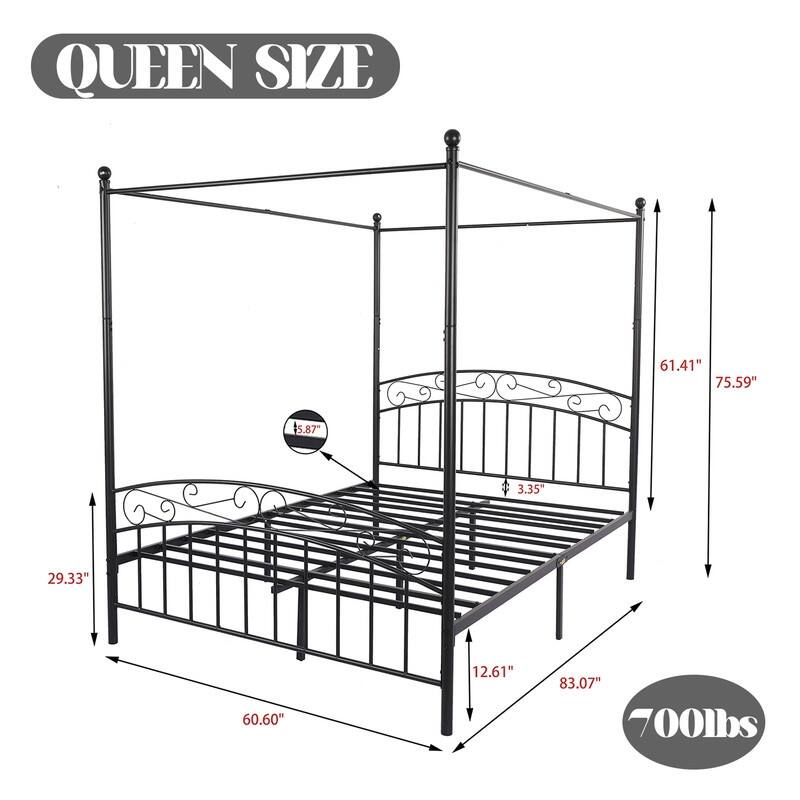 Caxkun Canopy Bed Frame Four-Poster Metal Platform Bed